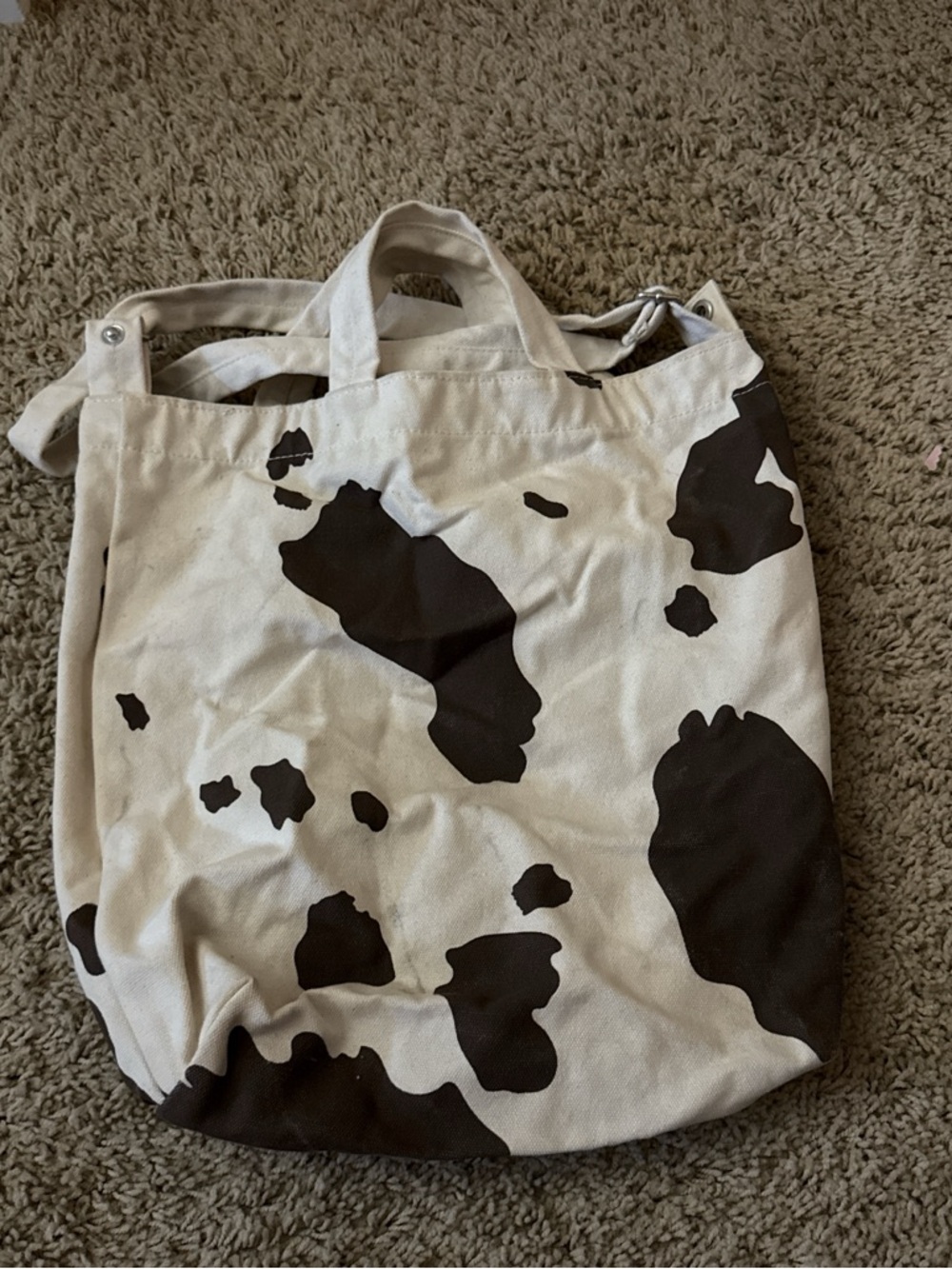 Canvas Tote Bag with Black Cow Print